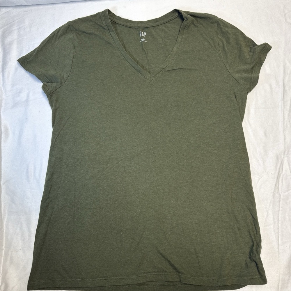 GAP V-Neck T-Shirt Womens Large Olive Green Short Sleeve Modal Blend Casual